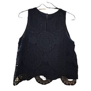 Banana Republic Women’s Small Crochet Tunic Blouse Black Sleeveless Boho 104